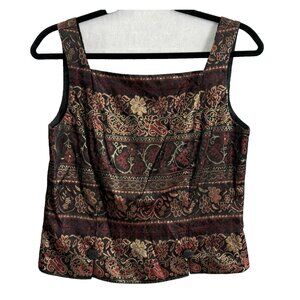 Vtg J R NITES Women Brocade Zip Back Sleeveless Tank Top Sz 10 Black Gold 23-2